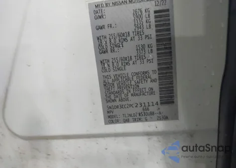 2023 Nissan Pathfinder Sl 4Wd из США, поврежденный, VIN 5N1DR3CC2PC231114